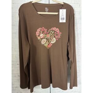 KIM Rogers womens T-shirt heart leaf graphic feminine romantic valentine Plus Sz